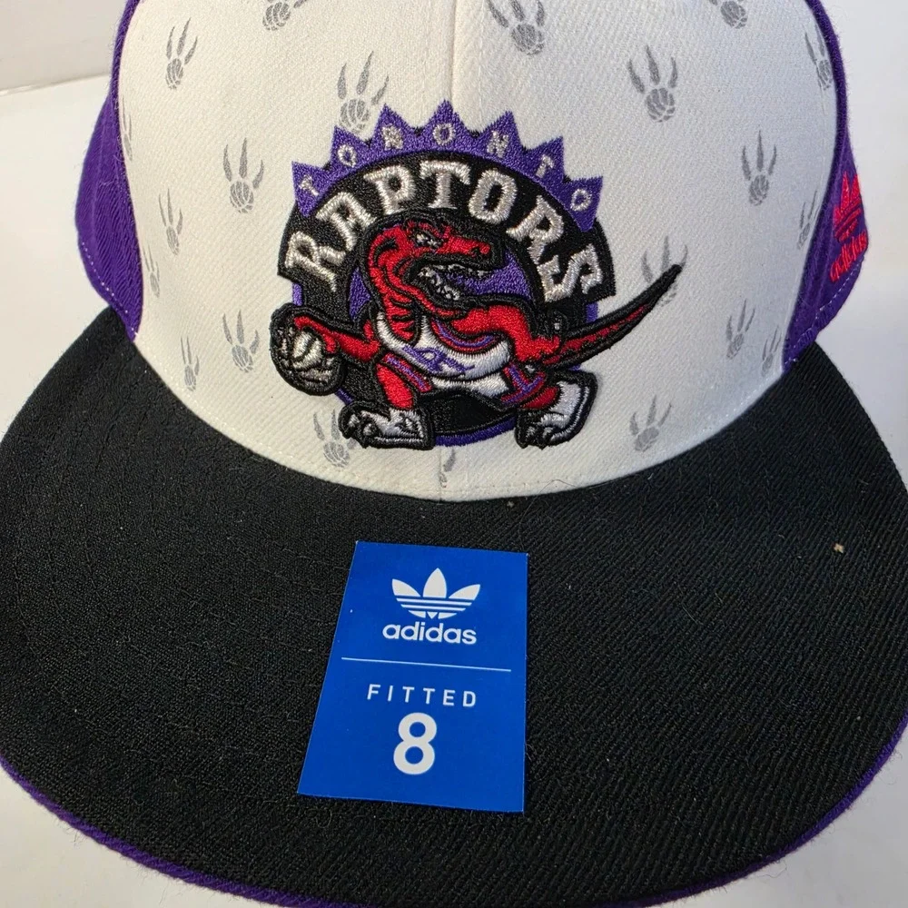 NWT Adidas Toronto Raptors NBA Fitted Hat Size 8 Purple White Black Wool Cap
